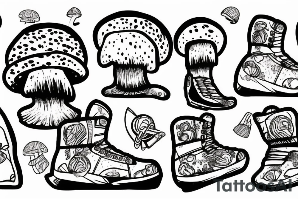 Snowboard, mushroom man tattoo idea