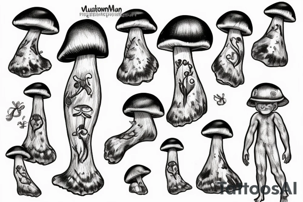 mushroom man, feet tattoo idea