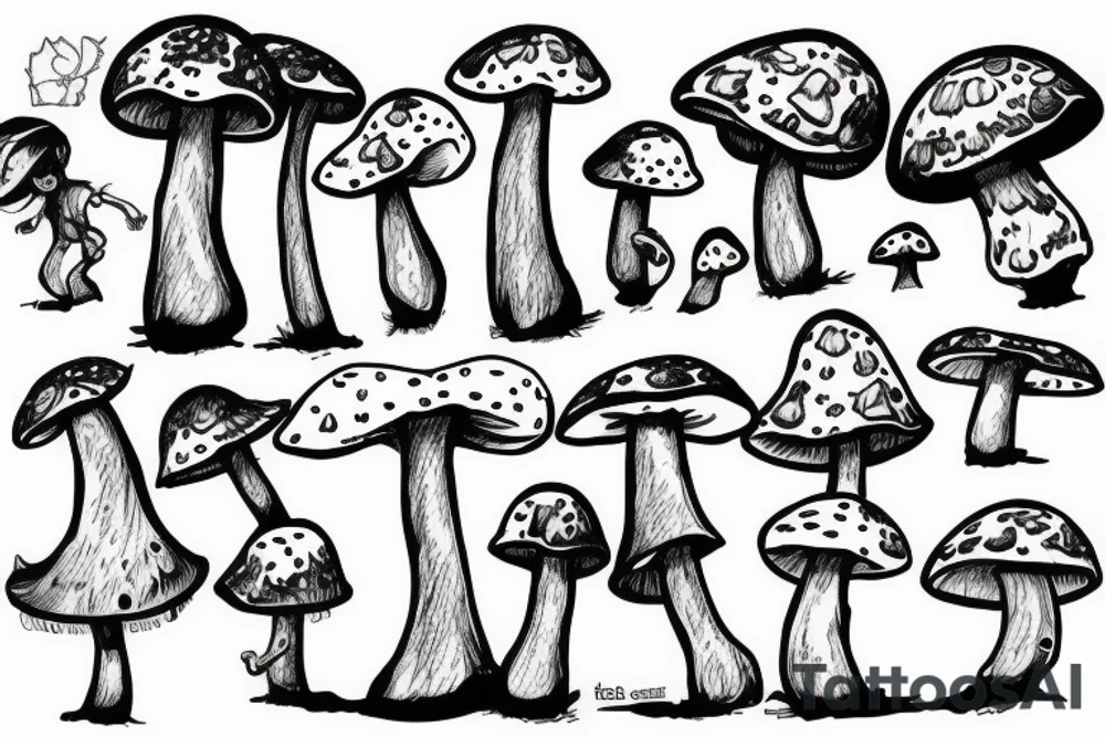 mushroom man, feet tattoo idea