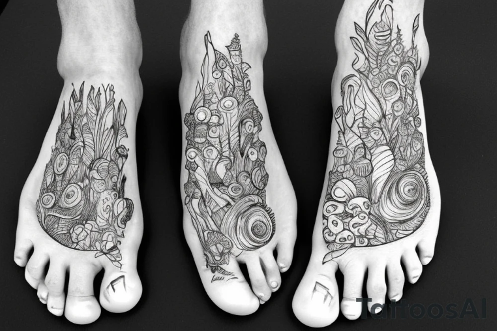 mushroom man, feet tattoo idea