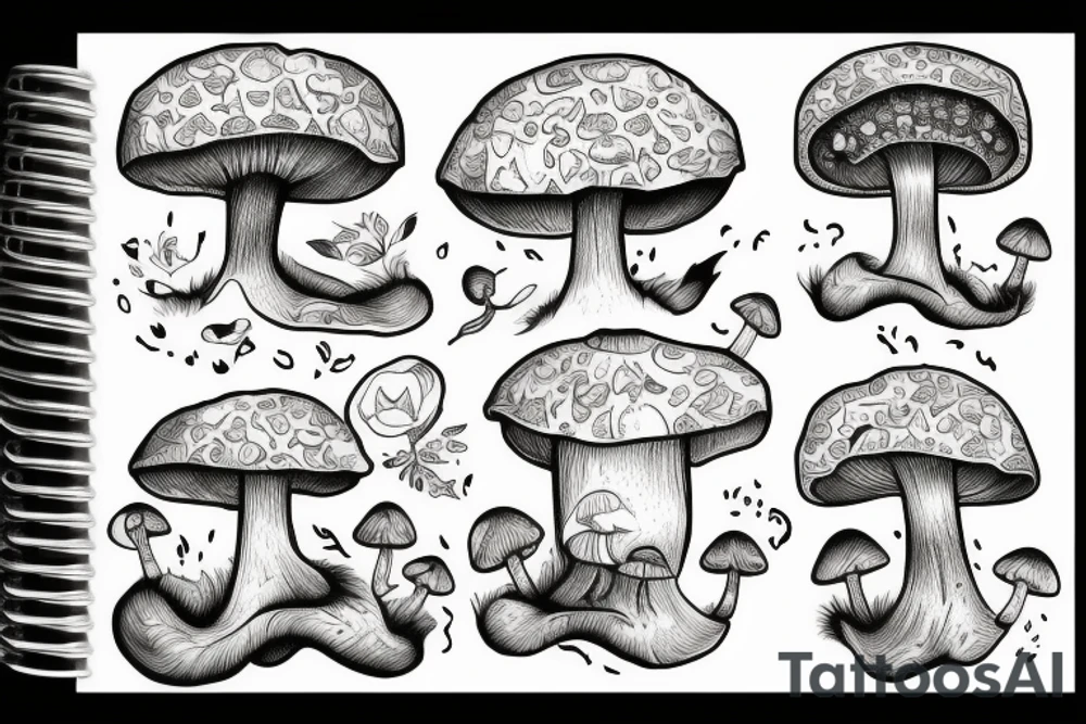 Mushroom, lion, cloud tattoo idea