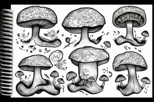 Mushroom, lion, cloud tattoo idea