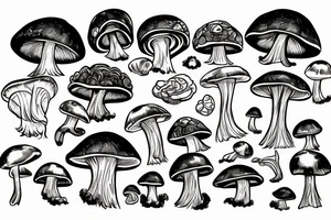 Mushroom, lion, cloud tattoo idea