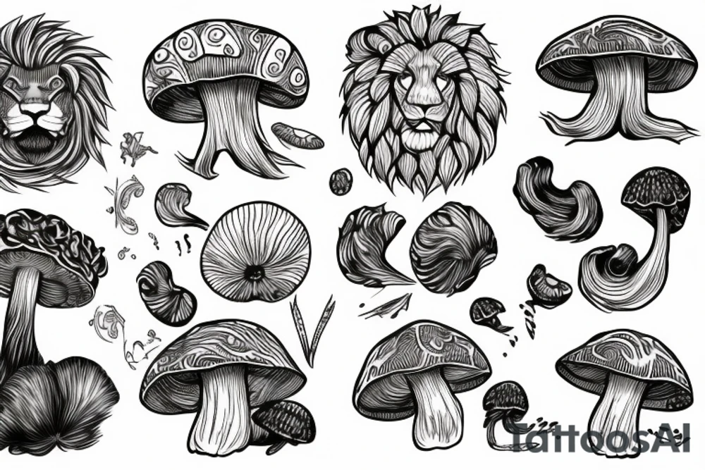 Mushroom, lion, cloud tattoo idea