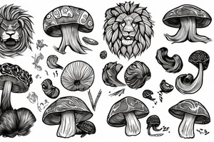 Mushroom, lion, cloud tattoo idea