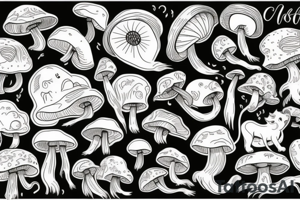 Mushroom, lion, cloud tattoo idea