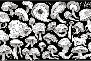 Mushroom, lion, cloud tattoo idea