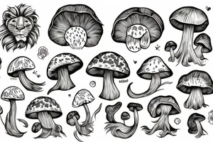 Mushroom, lion, cloud tattoo idea