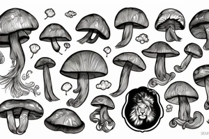 Mushroom, lion, cloud tattoo idea