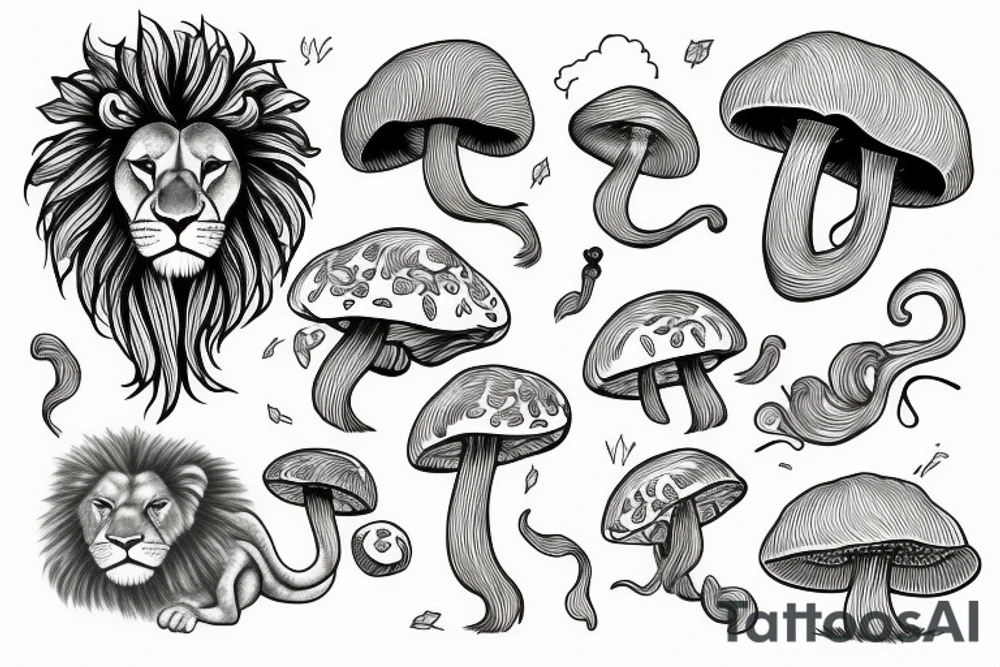 Mushroom, lion, cloud tattoo idea
