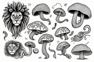 Mushroom, lion, cloud tattoo idea