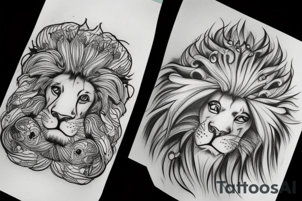 Mushroom, lion, cloud tattoo idea