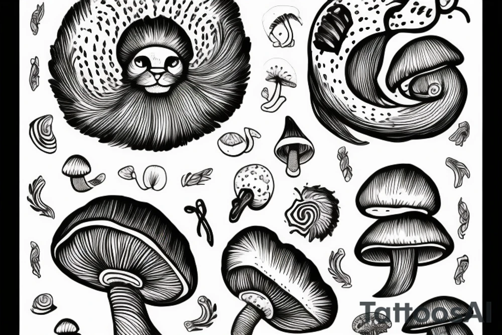 Mushroom, lion, cloud tattoo idea