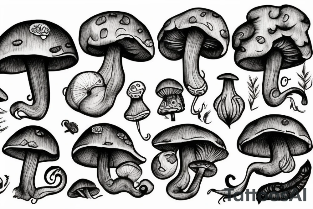 Mushroom, lion, cloud tattoo idea