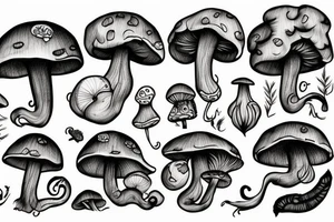 Mushroom, lion, cloud tattoo idea
