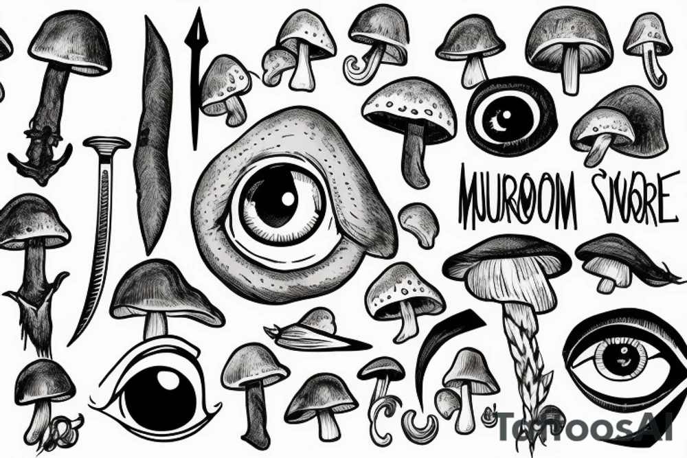 Eye, sword, mushroom tattoo idea