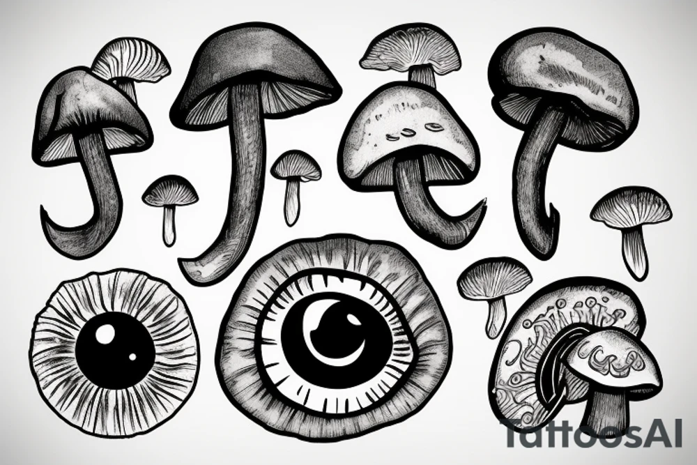Eye, sword, mushroom tattoo idea