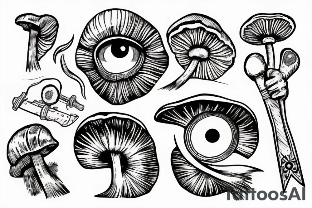 Eye, sword, mushroom tattoo idea