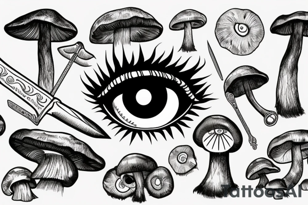Eye, sword, mushroom tattoo idea