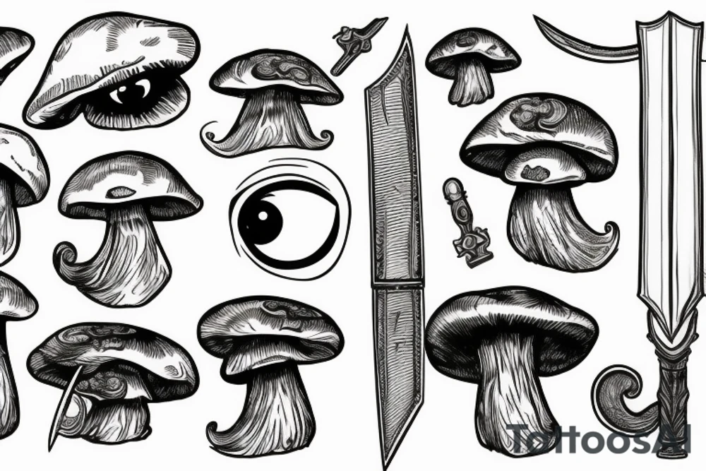 Eye, sword, mushroom tattoo idea