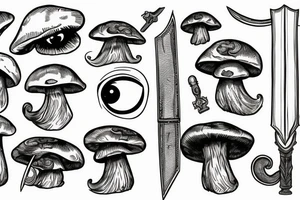 Eye, sword, mushroom tattoo idea