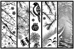 Love with snowflakes, birds, trees, and rivers tattoo idea