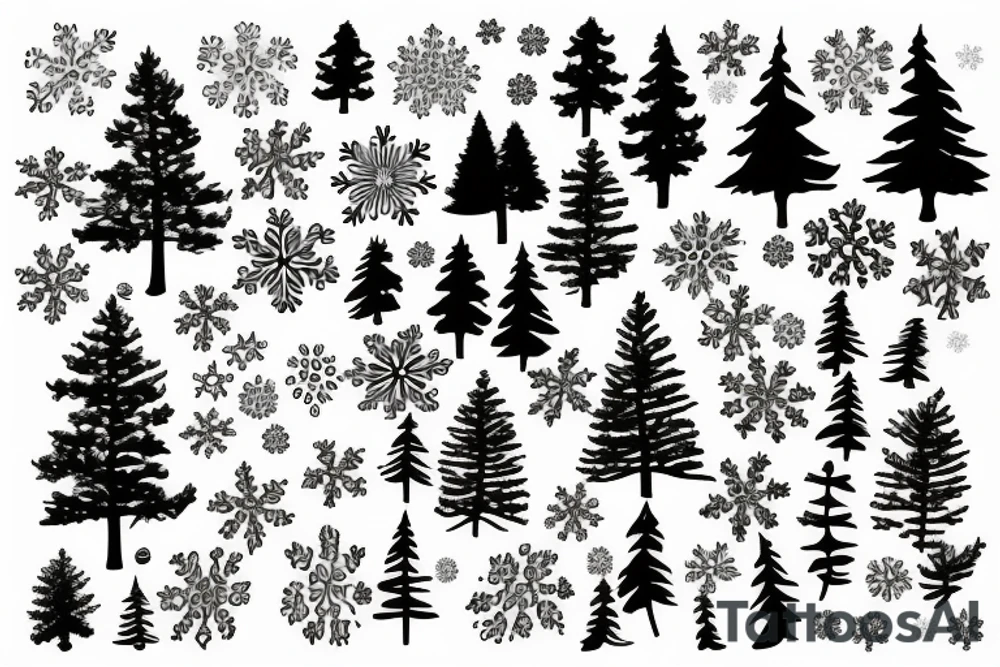 Love with snowflakes, birds, trees, and rivers tattoo idea Love with snowflakes, birds, trees, and rivers tattoo idea