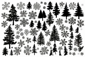 Love with snowflakes, birds, trees, and rivers tattoo idea