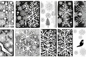 Love with snowflakes, birds, trees, and rivers tattoo idea