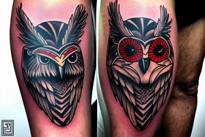 Full owl with some blood around and one skull near tattoo idea