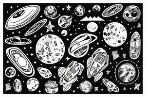 Spaceship in an asteroid belt tattoo idea