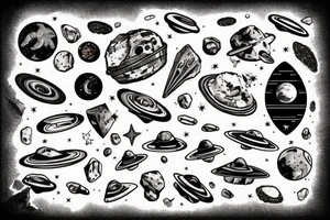 Spaceship in an asteroid belt tattoo idea