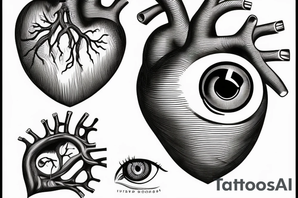 anatomical heart with eyeball tattoo idea