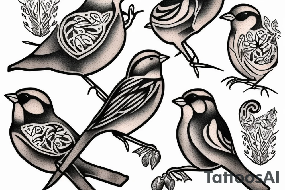 sparrows surrounding a quote "non ducor, duco" tattoo idea