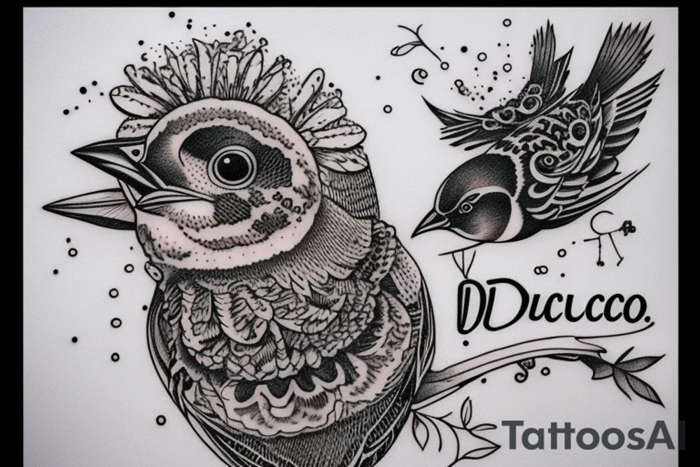 sparrows surrounding a quote "non ducor, duco" tattoo idea