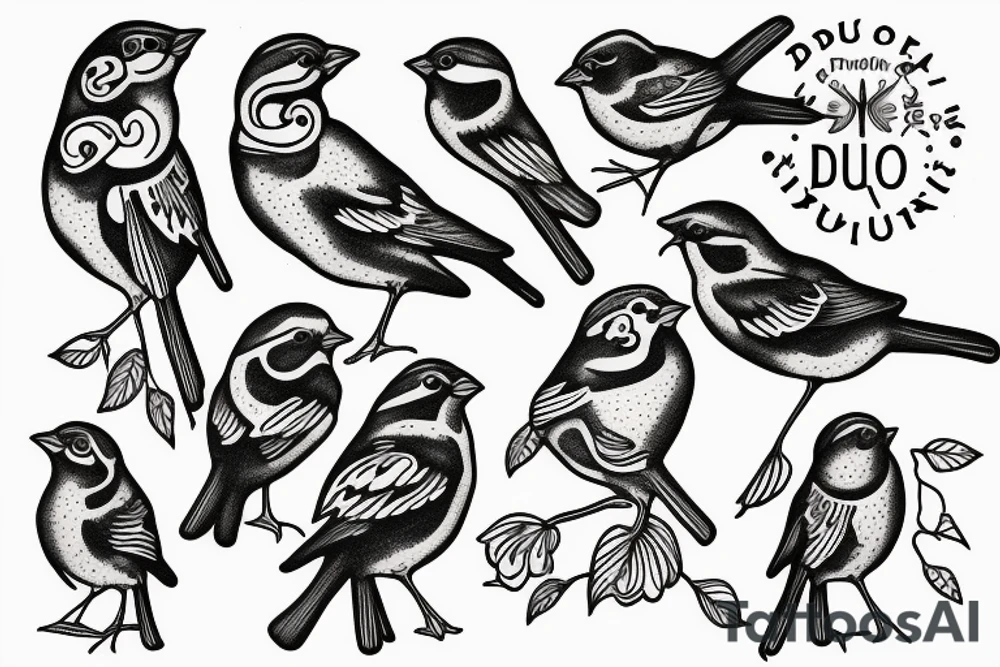 sparrows surrounding a quote "non ducor, duco" tattoo idea