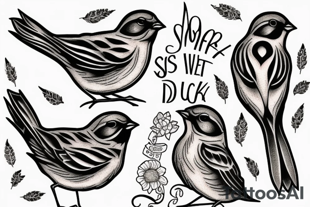 sparrows surrounding a quote "non ducor, duco" tattoo idea