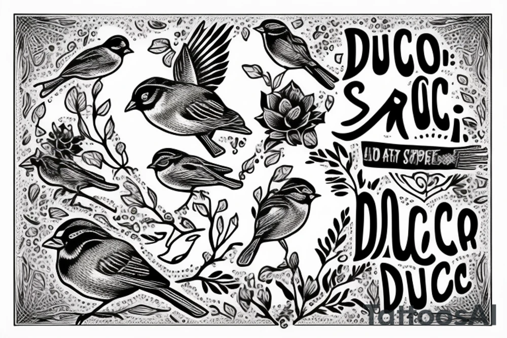 sparrows surrounding a quote "non ducor, duco" tattoo idea