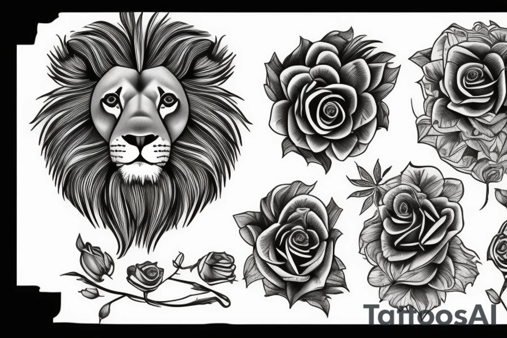 Lion and 1 rose tattoo idea