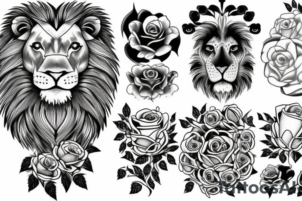 Lion and 1 rose tattoo idea