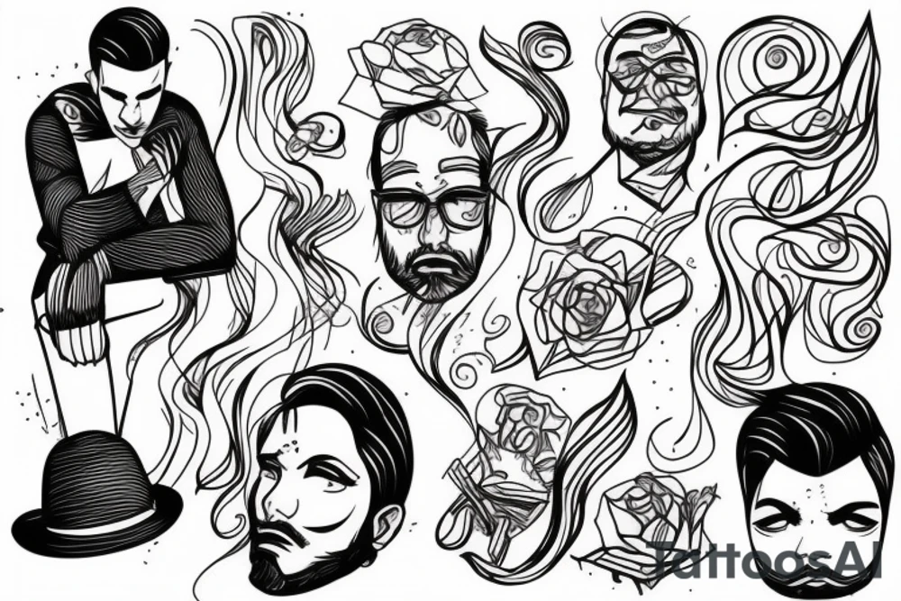A man sitting with lines instead of his head. tattoo idea
