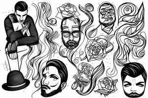 A man sitting with lines instead of his head. tattoo idea