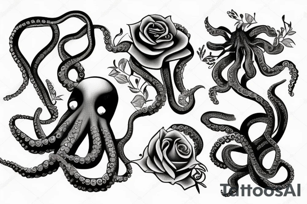 octopus with roses tattoo idea