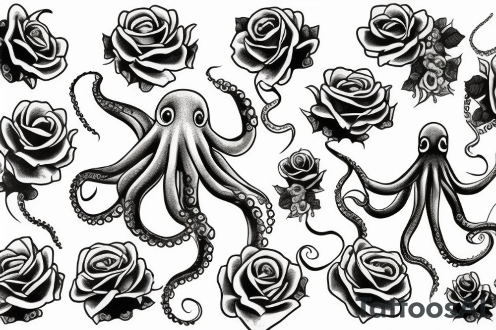 octopus with roses tattoo idea