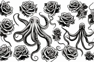octopus with roses tattoo idea