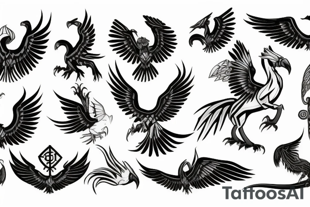 Gryphon with Nordic symbols tattoo idea