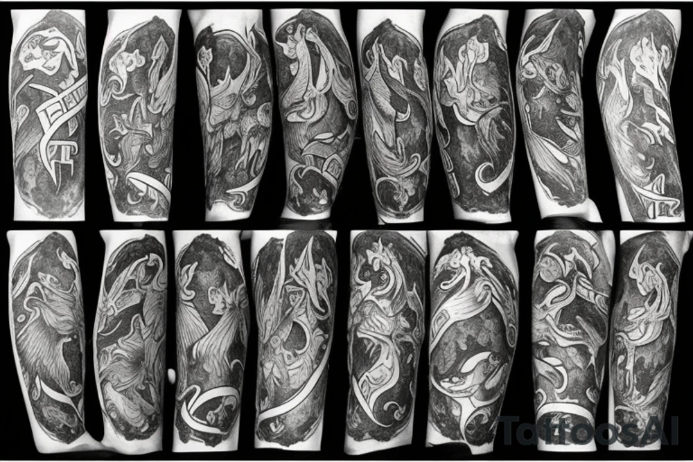 Gryphon with Nordic symbols tattoo idea