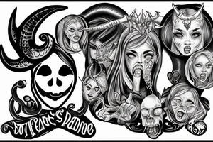 The girl's face. she sticks her tongue out. in front of the face hand Sign of the horns tattoo idea