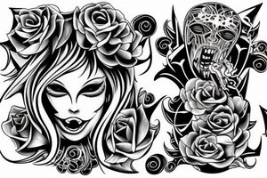 The girl's face. she sticks her tongue out. in front of the face hand Sign of the horns tattoo idea