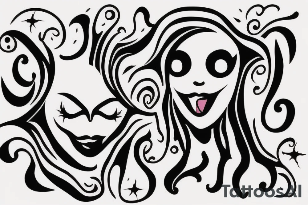 The girl shows her tongue. in the face of Sign of the horns tattoo idea